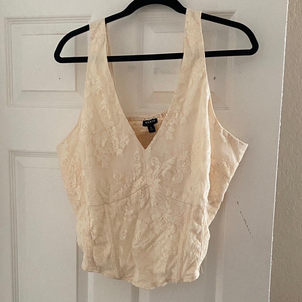 NWT Torrid Cream Floral Lace Corset top